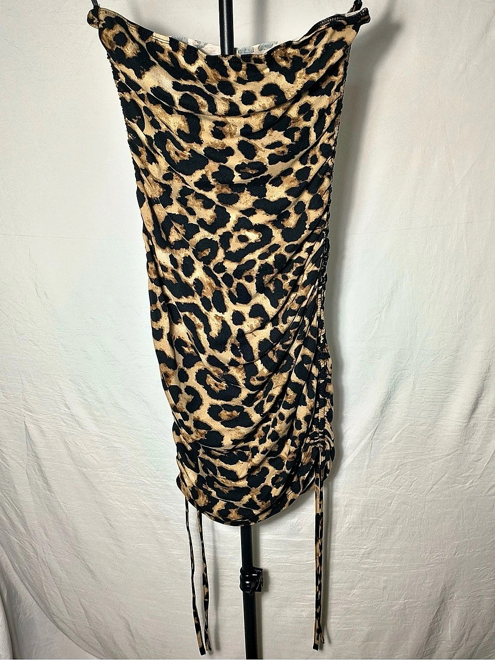 SHEIN S Leopard Print Strapless Ruched Bodycon Mini Dress